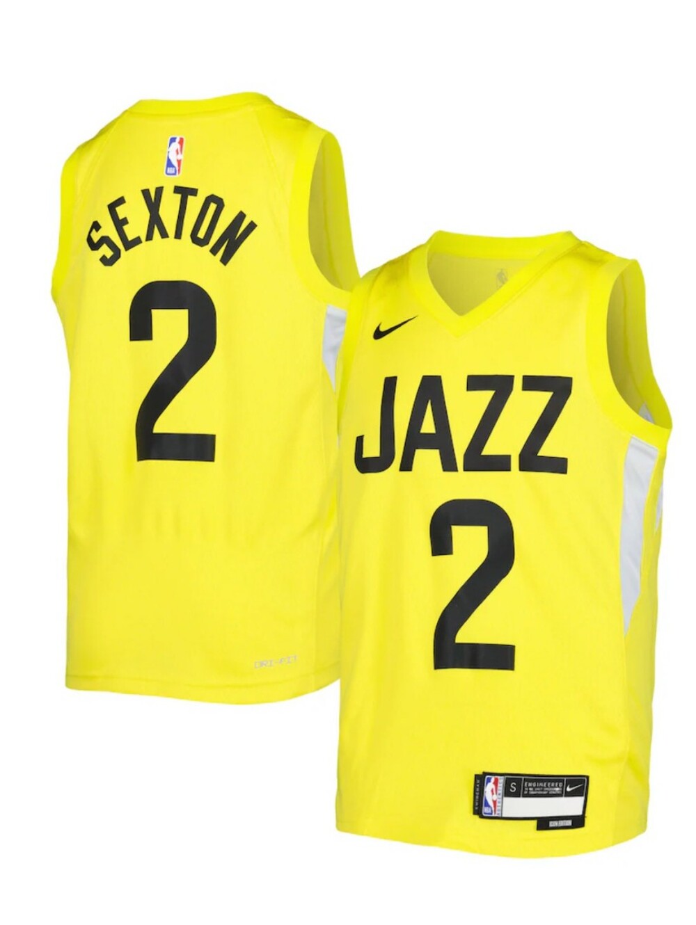 NWT Nike Youth Collin Sexton #2 Utah Jazz NBA Jersey Yellow Icon Edition M, L